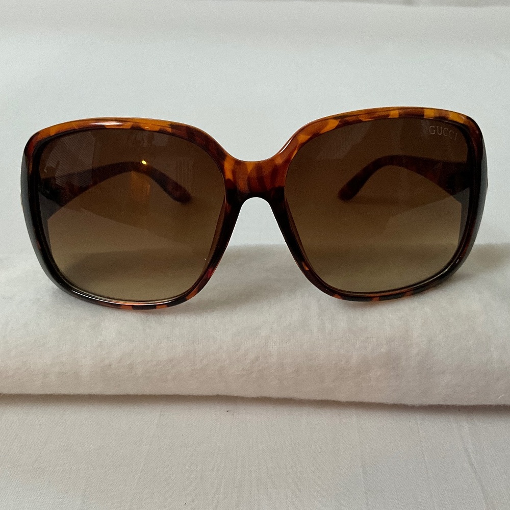 GUCCI Web GG Oversized Square Frame Sunglasses Tortoise Brown